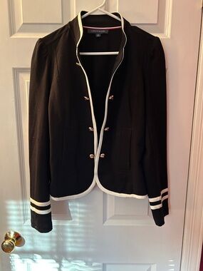 Tommy Hilfiger Military Band Blazer Black White Gold Buttons Size SP
